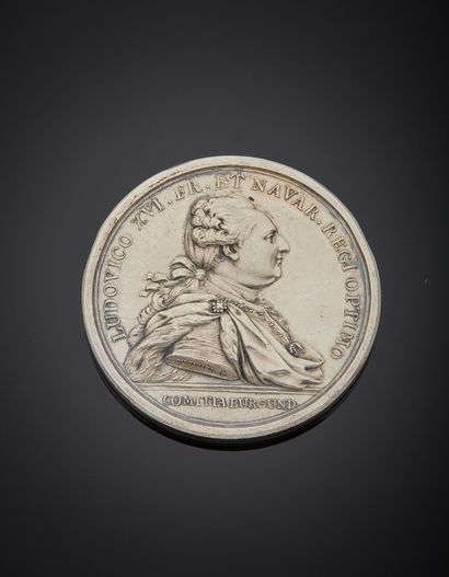 null Louis XVI (1774-1793) Médaille en argent. 1783. Le canal du Centre. Buste de...