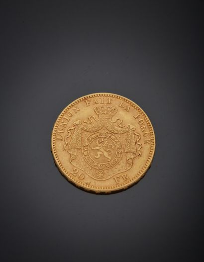 Belgian 20 francs gold coin, Leopold II,...