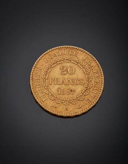 20 francs gold coin, Genie, dated 1897. 

Weight...