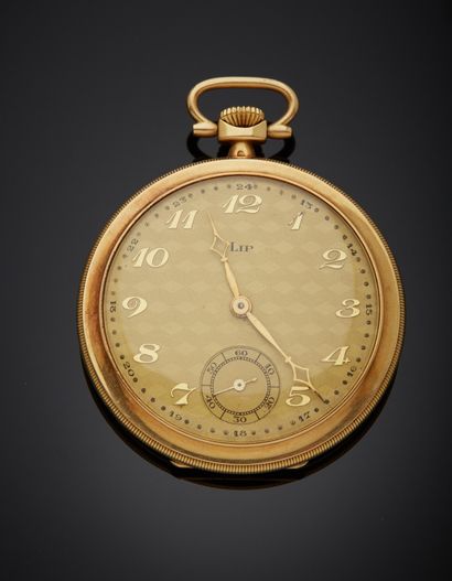 null LIP - 18K yellow gold 750‰ and silver 2nd title 800‰ pocket watch, round shape,...