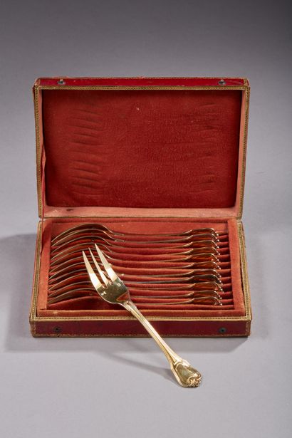 null CARDEILHAC - Twelve cake forks in vermeil 1st title 950‰, Port Royal model....