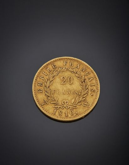 null Coin of 20 francs gold Napoleon I, head laureate, dated 1810.

Weight 6,40 ...