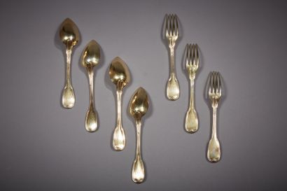 null Lot including four spoons and three dessert forks in vermeil 1st title 950‰,...