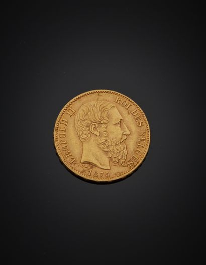 null Belgian 20 francs gold coin, Leopold II, dated 1875. 

Weight 6,40 g