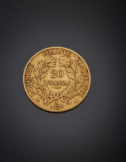 Pièce de 20 francs or Cérès, datée 1850....