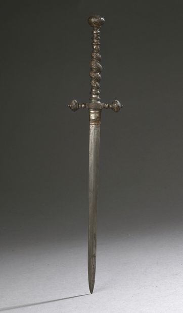 null STYLET, turned and chased iron guard with foliage scrolls; blade with lenticular...