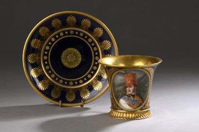 null CUP KNOWN AS "JASMIN A PIED CANNELE" AND ITS CUP in hard porcelain, decorated...