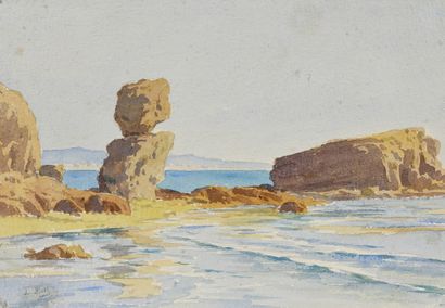 null École FRANCAISE du XIXe siècle

– Bord de mer

Aquarelle

19, 3 x 27, 8 cm

–...