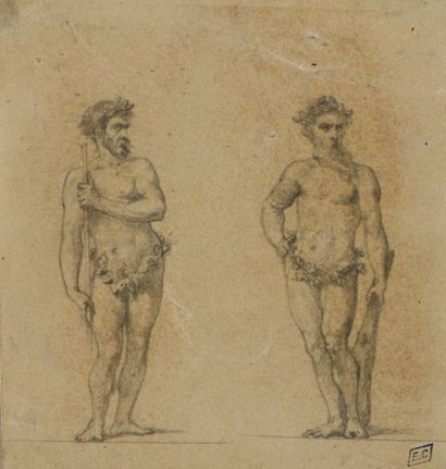 null École ITALIENNE du XIXe siècle 
– Deux figures d’Hercule 
Crayon noir sur papier...