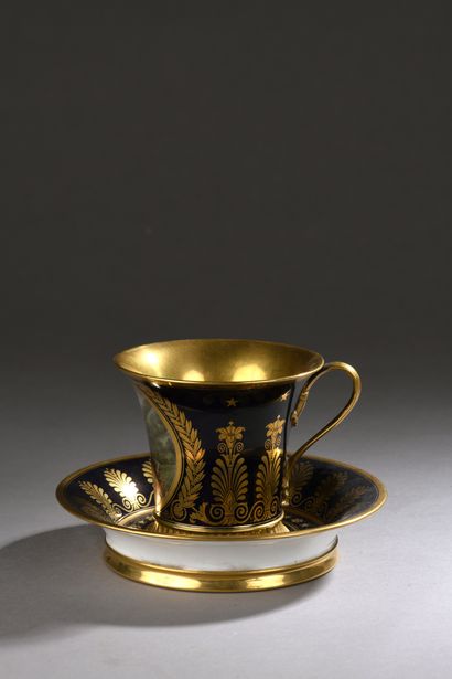 null CUP KNOWN AS "JASMIN A PIED CANNELE" AND ITS CUP in hard porcelain, decorated...