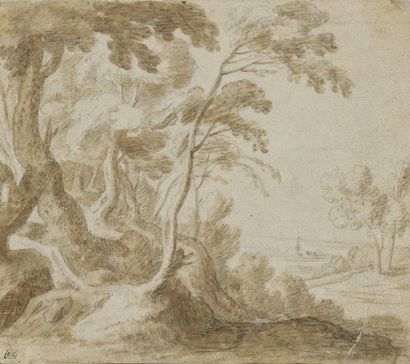 null École FLAMANDE du XVIIe siècle, entourage de Paul BRIL

Paysage aux grands arbres

Lavis...