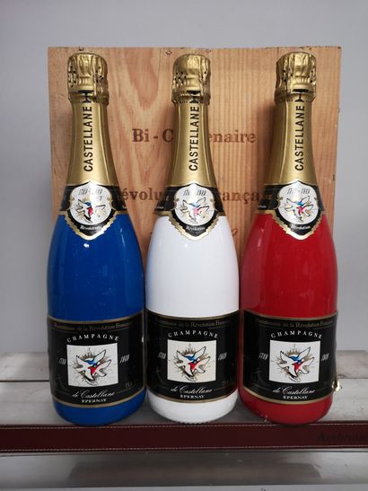 null 3 bottles CHAMPAGNE CASTELLANE "Bicentenary of the French Revolution 

Wooden...
