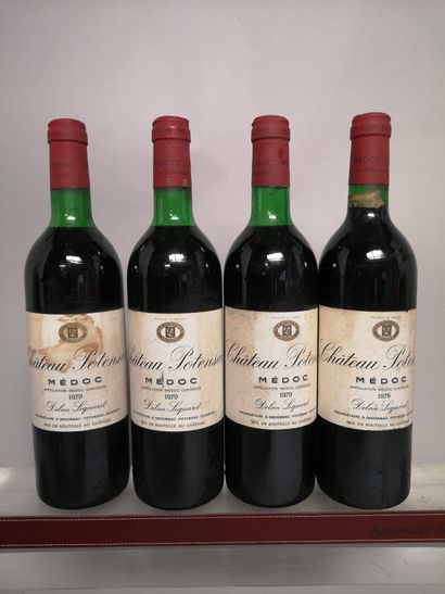 null 4 bouteilles CHÂTEAU POTENSAC - Médoc 1979 

Etiquettes tachées. 3 niveaux légèrement...
