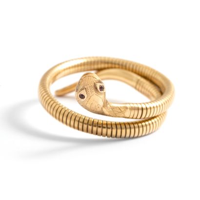 null 9K yellow gold 375‰ snake bracelet, the tubogaz mesh body on steel spring, the...