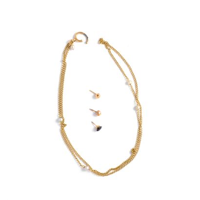 null 18K gold 750‰ lot comprising:

- A necklace of falling cultured pearls, mounted...