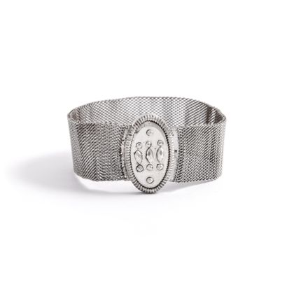 null Steel bracelet from Berlin, the flexible body in woven mesh, with a ratchet...