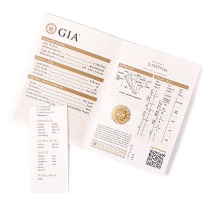 null Round diamond weighing 0.40 carat, D color, Si1 clarity.

GIA #: 2175577244...