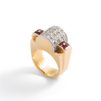 null 18K yellow gold 750‰ and platinum 850‰ bridge ring, set with brilliant-cut diamonds,...