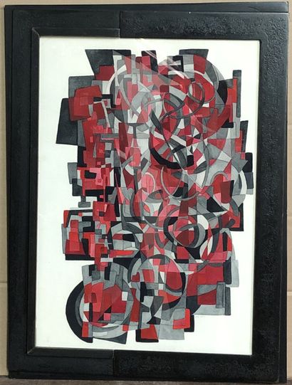 null Lot of 8 framed abstract compositions including three collages on paper of which...