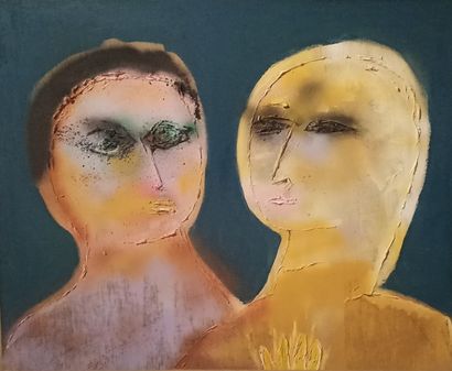 null Aline GAGNAIRE (1911-1997) 

Visages 

Technique mixte sur toile.

Cachet de...