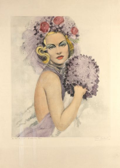  Jean-Dominique VAN CAULAERT (1897-1979) 
Femme aux gants verts, le manchon fleuri...