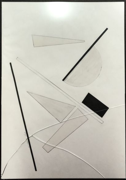 null Lot of 8 framed abstract compositions including three collages on paper of which...