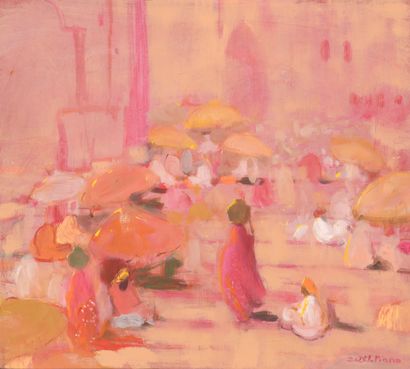 null Lot including :

- Isabelle DEL PIANO (1955)

The market

Oil on cardboard.

Signed...