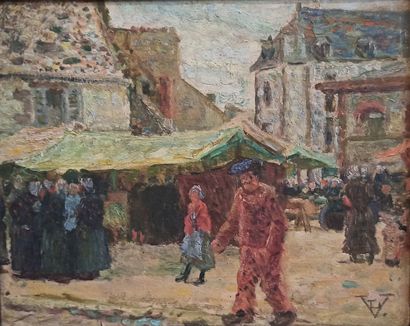 Ludovic VALLEE (1864-1939) 
Le marché 
Huile...
