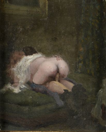 null French school of the end of the 19th century

Erotic scene

Oil on fine cardboard.

25...