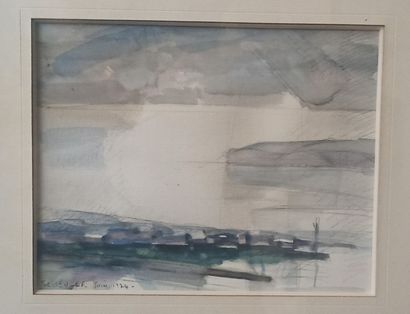 null Lot including : 

- Marc BELLENGER (Xxème)

Seascape with grey weather, 1974

Watercolor...