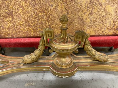 null Console table in molded wood, carved and gilded with foliage, fluted legs, spacer...