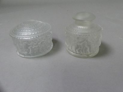 LALIQUE FRANCE 

Bottle and covered round...