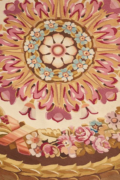 null Carpet in the taste of Aubusson of Restoration style, with polychrome floral...