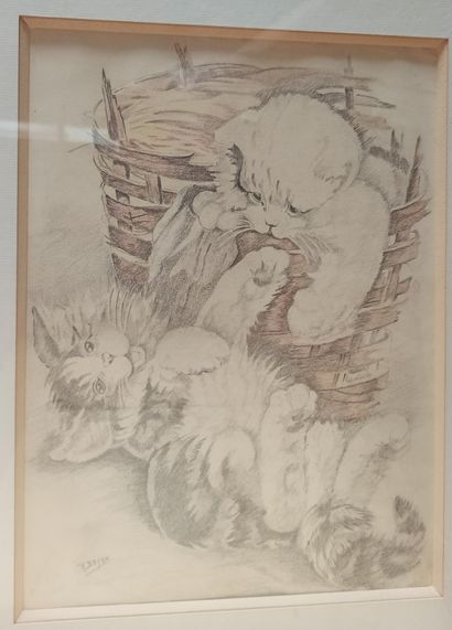 null Lot of framed pieces including drawings, engravings, reproductions and miscellaneous...