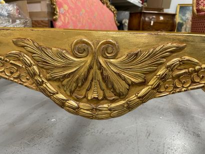 null Square coffee table in molded wood, carved and gilded with laurel decoration,...