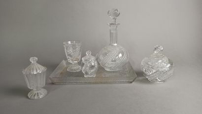 null BACCARAT 

Set including a carafe, a glass, a covered pot, a mustard pot and...
