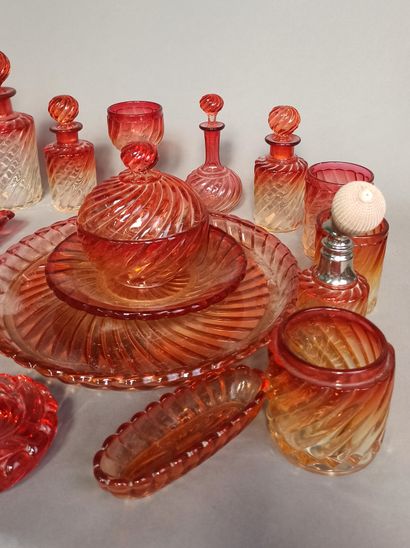 null BACCARAT and attributed to BACCARAT

Set including a carafe, thirteen bottles,...