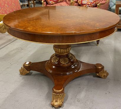 Table pedestal table in burr veneer and gilded...