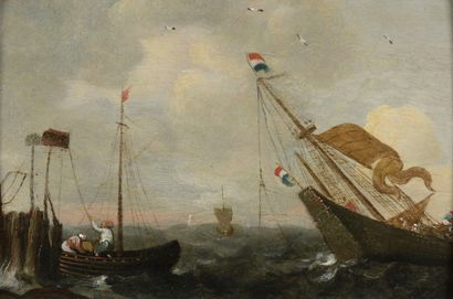 null École HOLLANDAISE du XVIIe siècle

Navires hollandais sur une mer agitée

Panneau...