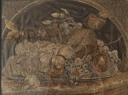 null Ankle embroidery representing a still life with fruits. 

18th century

23,5...