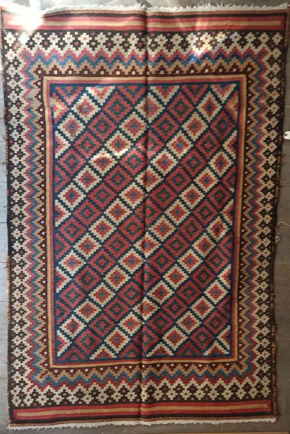 null Lot of two carpets and a gallery carpet in wool with red, cream and blue geometric...