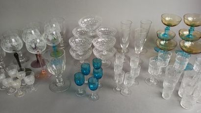 Lot comprenant un ensemble de verres, différentes...