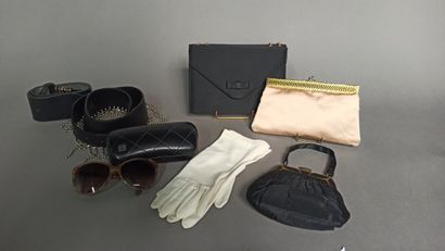 null Lot including a pair of Chanel glasses, three evening clutches, two belts, a...