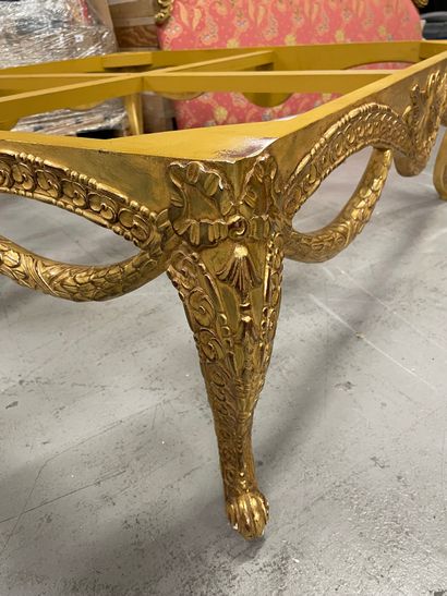 null Square coffee table in molded wood, carved and gilded with laurel decoration,...