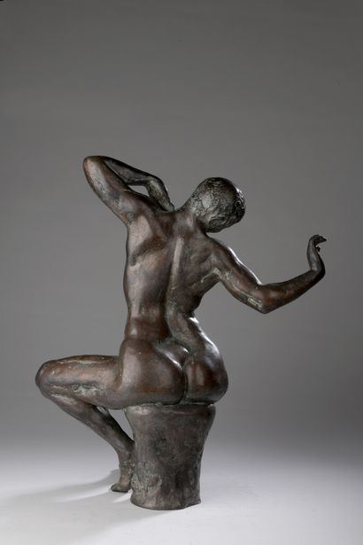 null Patrick Drouin (born 1948) 

Seated woman stretching

Bronze with light brown...