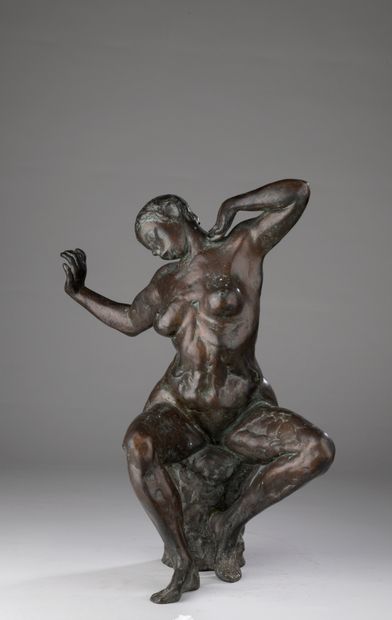 null Patrick Drouin (born 1948) 

Seated woman stretching

Bronze with light brown...