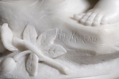 null Hippolyte Moreau (1832-1927) 

The declaration

White marble group

Signed "...