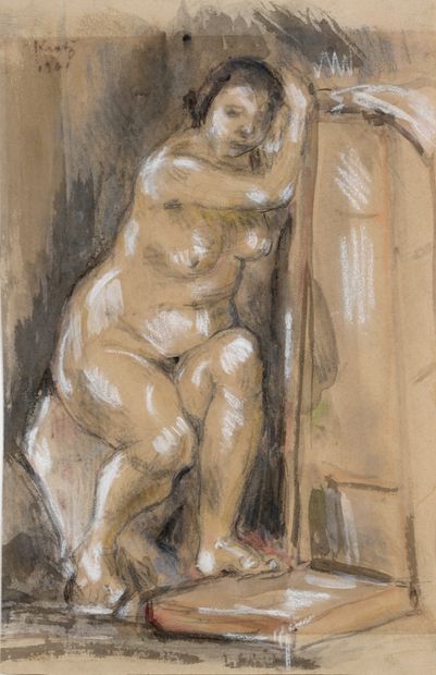 null Leopold Kretz (1907-1990) 

Woman sitting on a stool

1961

Watercolor, charcoal,...