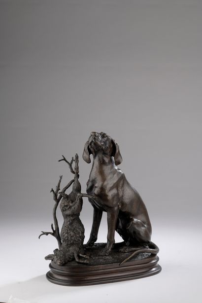 null Ferdinand Pautrot (1832-1874) 

Chien avec un lièvre

Bronze à patine brune

Signé...