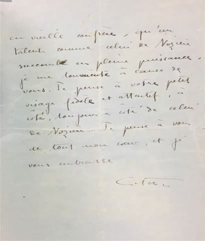 null Colette.- Lettre autographe signée à la veuve de l'écrivain de théâtre Fernand...